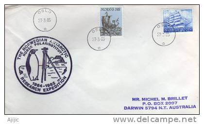 NORVEGE.  Expedition Norvégienne En Antarctique 1984/85, Lettre Adressée En Australie. - Antarktis-Expeditionen