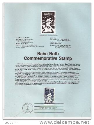 Babe Ruth - Baseball - First Day Souvenier Page - 1981-1990