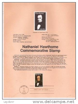 Nathaniel Hawthorne - First Day Souvenier Page - 1981-1990