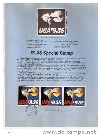 Eagle - $9.35 Express Mail - 3 Stamps - First Day Souvenier Page - 1981-1990