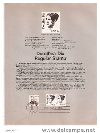 Dorothea Dix - First Day Souvenier Page - 1981-1990