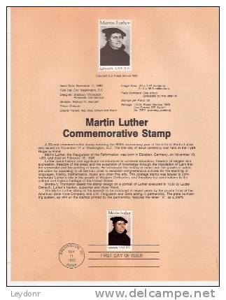 Martin Luther - First Day Souvenier Page - 1981-1990