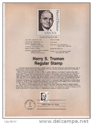 Harry S. Truman - First Day Souvenier Page - 1981-1990