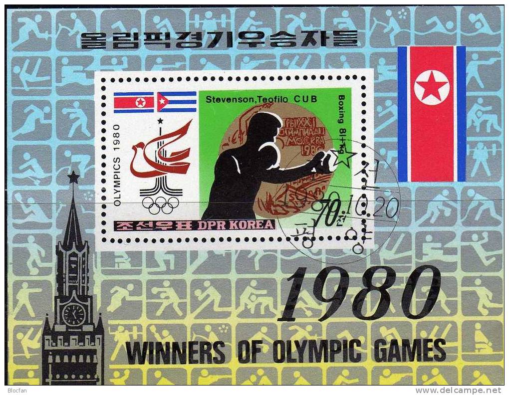 Sport-Piktogramme 1980 Korea 2052/9+Block 84 O 8€ Fussball Boxen Lauf Turnen Ringen Olympic Bloc Soccer Sheet From Corea - Clubs Mythiques