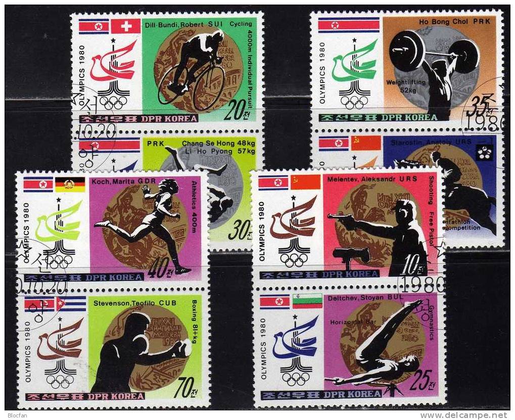 Sport-Piktogramme 1980 Korea 2052/9+Block 84 O 8€ Fussball Boxen Lauf Turnen Ringen Olympic Bloc Soccer Sheet From Corea - Clubs Mythiques