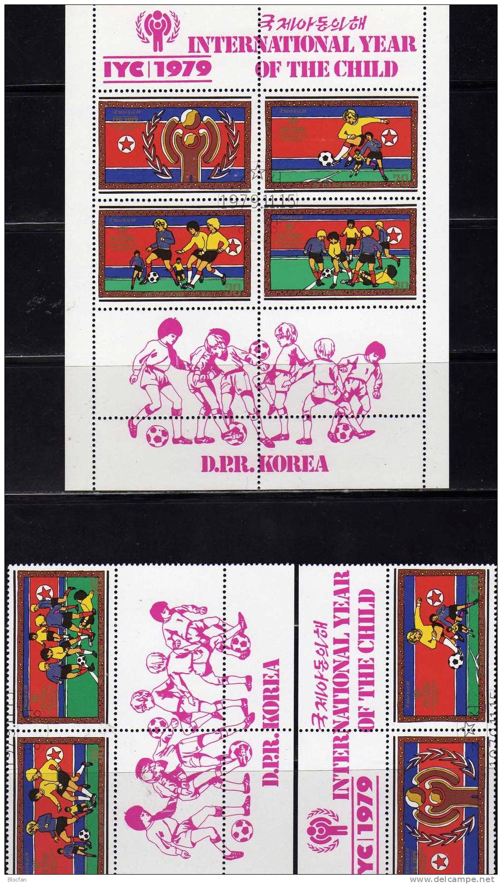 Kinder/Fußball 1979 Korea 1933/5,2 ZD,KB+4-Block O 20€ Kicken Vor Flagge Hb Bloc Sheettlet M/s Soccer Se-tenant Bf Corea - Used Stamps