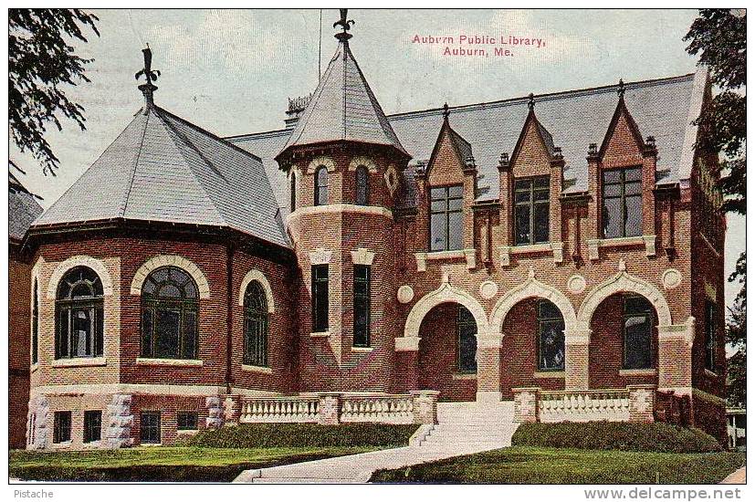 Auburn Maine Public Library - Bibliothèque - Stamp & Postmark 1910 - 2 Scans - Auburn