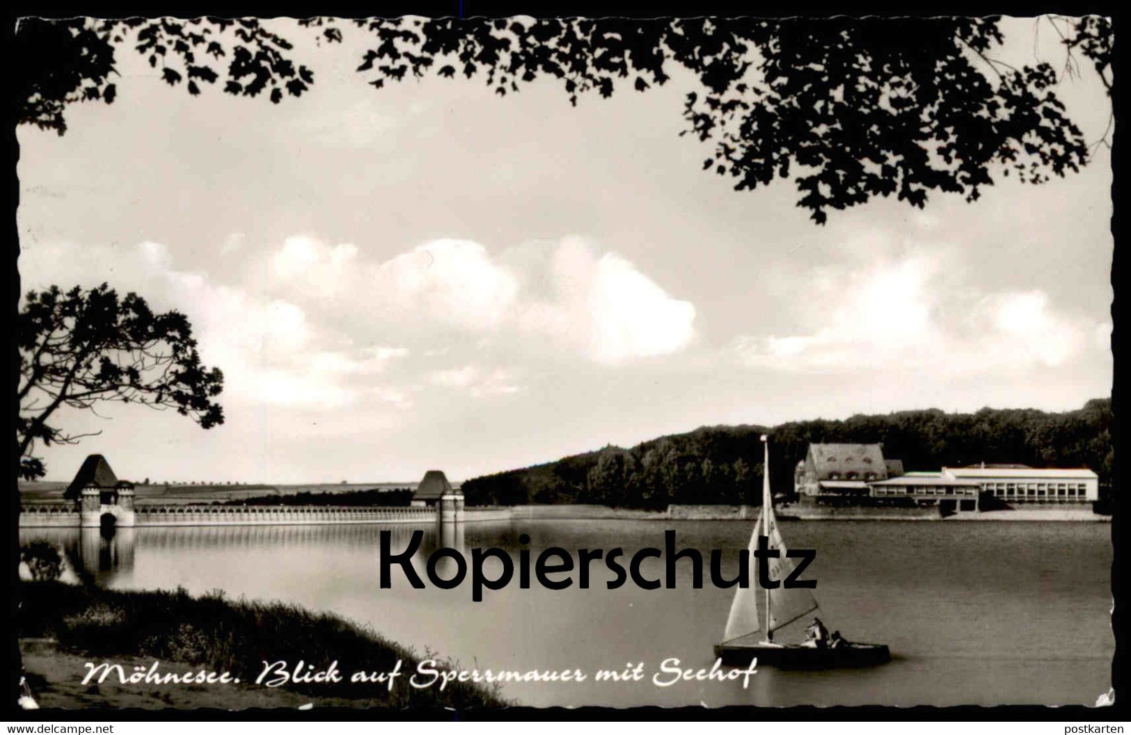 ÄLTERE POSTKARTE MÖHNESEE BLICK AUF SPERRMAUER MIT SEEHOF Restaurant Ruf Körbecke Möhnetalsperre Talsperre Ansichtskarte - Möhnetalsperre