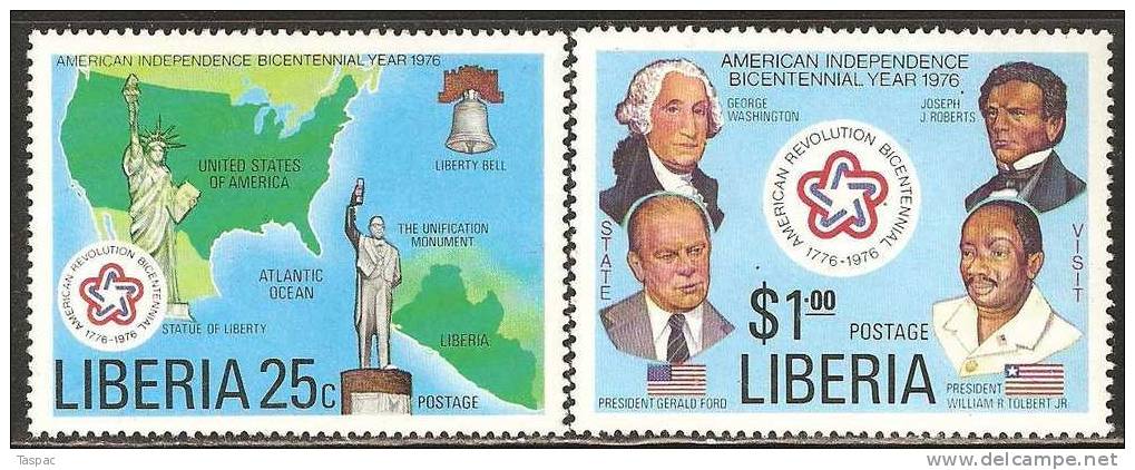Liberia 1976 Mi# 1013-1014 ** MNH - American Bicentennial - Onafhankelijkheid USA