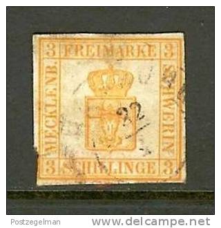 MECKLENBURG-Schwerin 1856 Used Stamp 3 Schilling Yellow-orange 2 - Mecklenburg-Schwerin