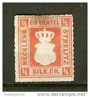 MECKLENBURG-STRELITZ 1864 Hinged Stamp 1/4 Silbergr Red 1 (no Glue) - Mecklenbourg-Strelitz