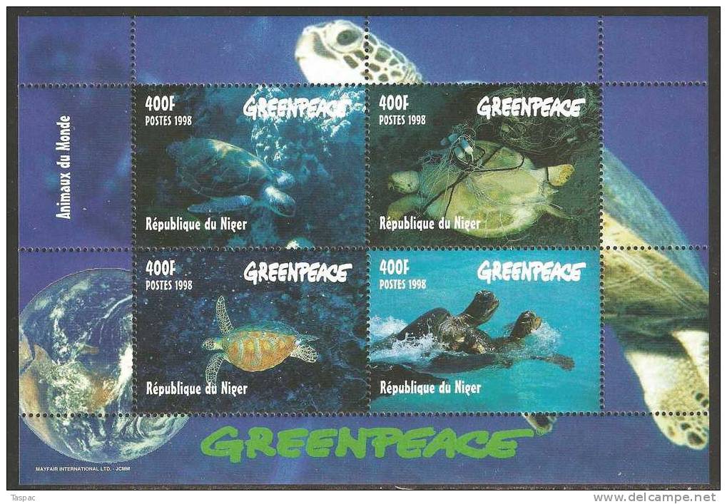 Niger 1998 Mi# 1472-1475 ** MNH - Block Of 4 And Mini Sheet - Turtles / Greenpeace - Schildkröten