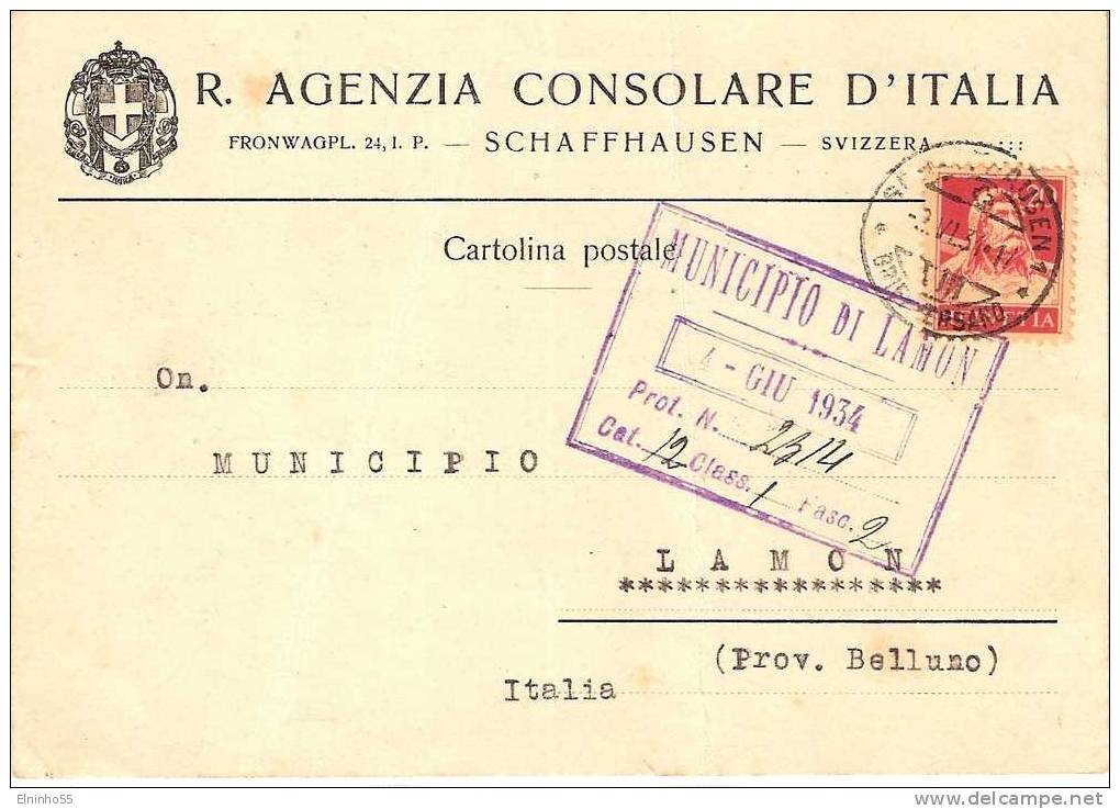 1934 Agenzia Consolare D'Italia In Schaffhausen - Svizzera - Franchise