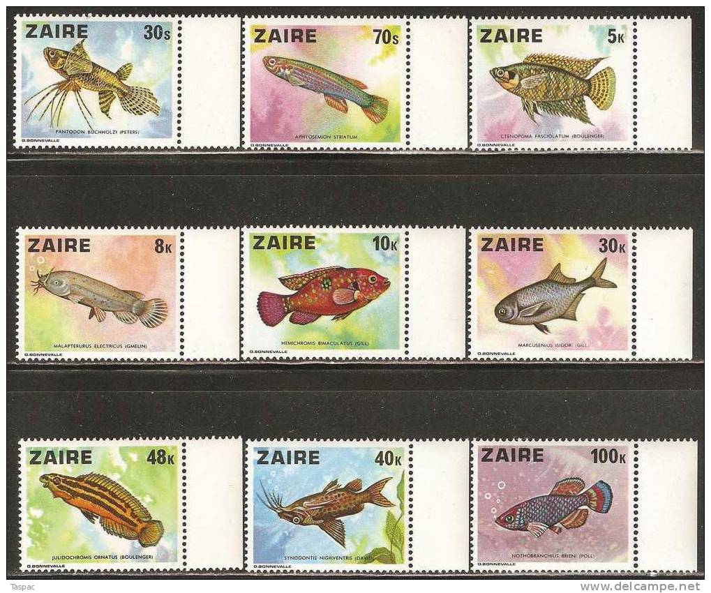 Zaire 1978 Mi# 548-556, Block 17 ** MNH - Fishes - Unused Stamps