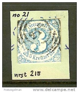TURN UND TAXIS 1859 Used Stamp 3 Kreuzer Blue 21 - Used