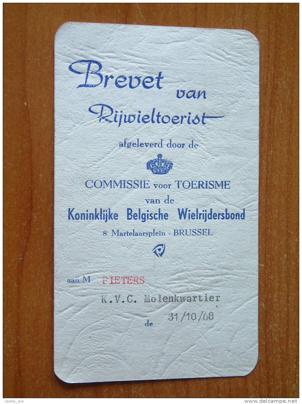 BREVET VAN RIJWIELTOERIST Aan PIETERS Flor - KVC Molenkwartier 31.10.1968 ( Zie Details Op Foto ) !! - Wielrennen