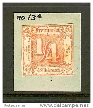 TURN UND TAXIS 1859 Hinged Stamp 1/4 SilberGr Orange 13 - Ungebraucht