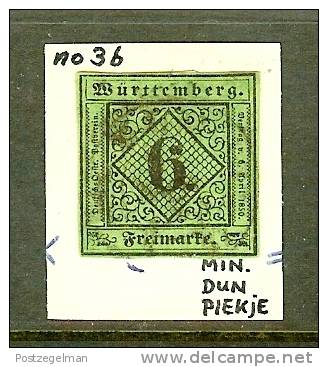 WUERTTEMBURG 1851 Used Hinged Stamp 6 Kreuzer Thin Spots 3b - Used