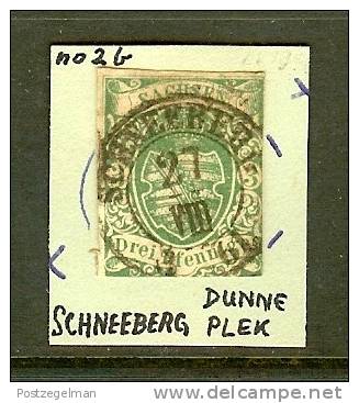 SACHSEN 1851 Used Hinged Stamp 3 Pf Coat Of Arms Thin Spots 2B - Saxe
