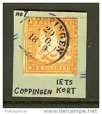 WUERTTEMBURG 1857 Used Hinged Stamp 3 Kreuzer Orange 7 - Used
