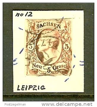 SACHSEN 1856 Used Hinged Stamp 5 New Groschen Johann I 12 - Sachsen