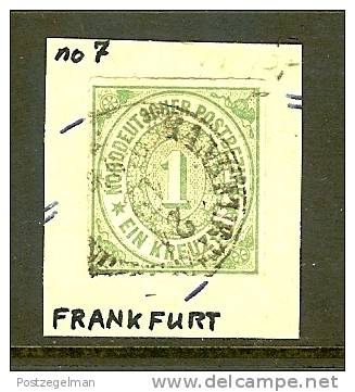 NORD DEUTSCHE POST 1868 Used Hinged Stamp 1 Kreuzer Green 7 - Afgestempeld