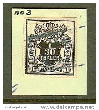 HANOVER 1851 Used Hinged Stamp 1/30 Thaler Black 3 - Hanovre