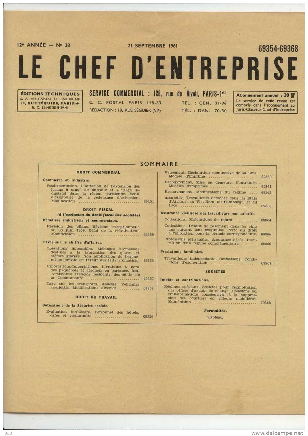 Le Chef D Entreprise - 21 Septembre 1961 4 Feuilles - Recht