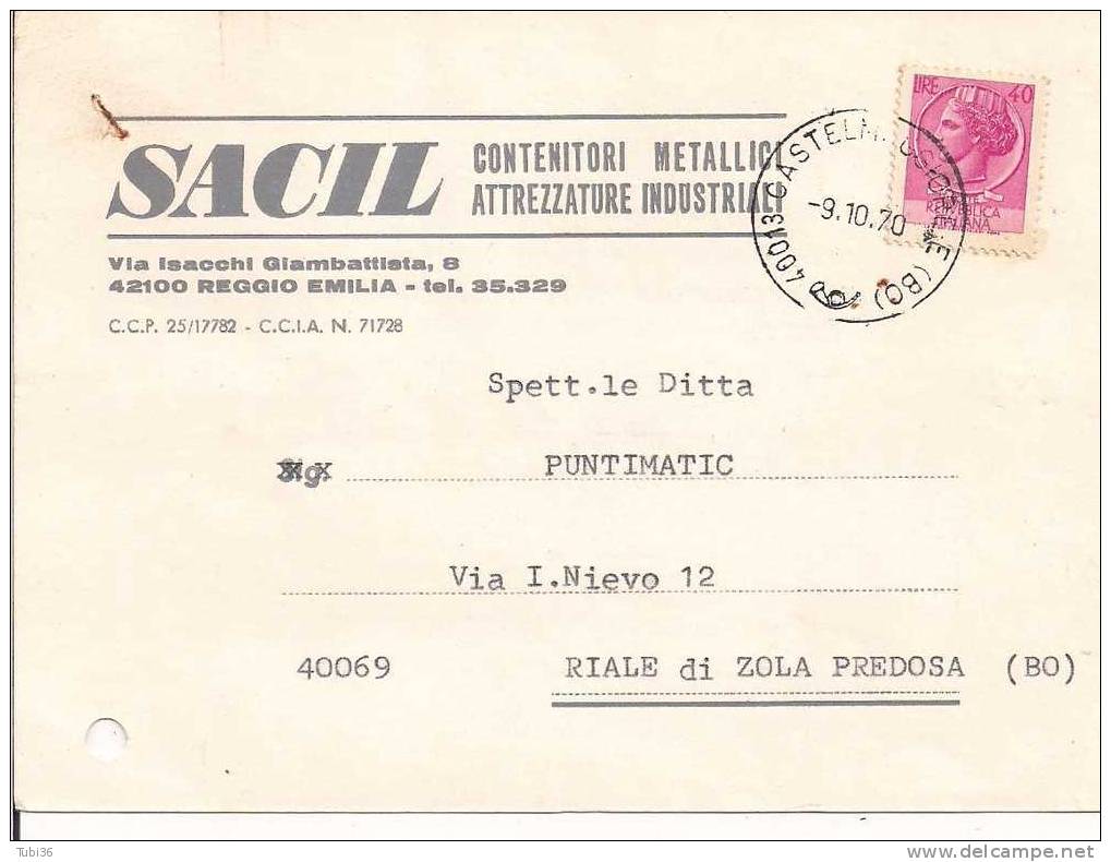 SACIL - REGGIO EMILIA -  CARTOLINA  COMMERCIALE VIAGGIATA  1970 - TIMBRO POSTE CASTELMAGGIORE  BOLOGNA - Reggio Emilia