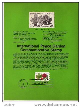International Peace Garden - Rose - First Day Souvenier Page - 1981-1990