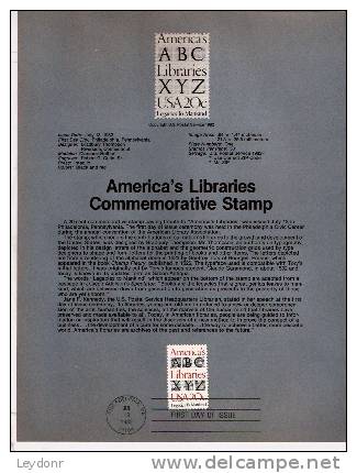 America's Libraries - First Day Souvenier Page - 1981-1990