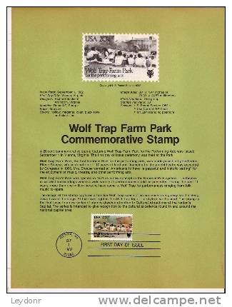 Wolf Trap Farm Park - First Day Souvenier Page - 1981-1990