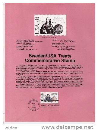 Sweden - U.S.A. Treaty - First Day Souvenier Page - 1981-1990