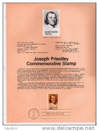 Joseph Priestley - First Day Souvenier Page - 1981-1990