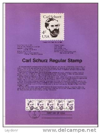 Carl Schurz - First Day Souvenier Page - 1981-1990