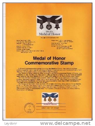Medal Of Honor - First Day Souvenier Page - 1981-1990