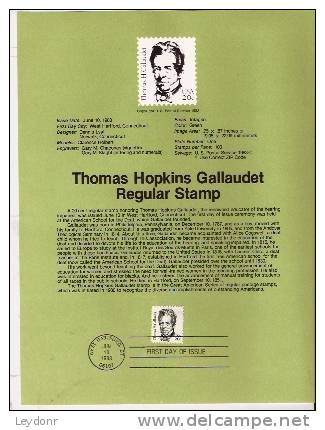 Thomas Hopkins Gallaudet - First Day Souvenier Page - 1981-1990