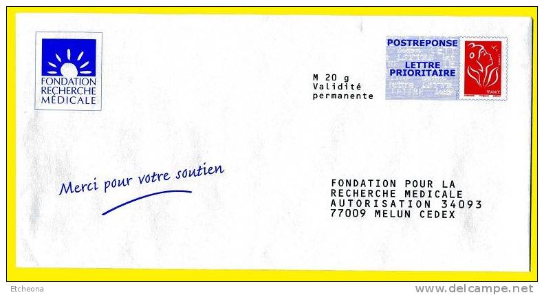 = Enveloppe Marianne De Lamouche TVP Rouge Fondation Recherche Médicale - Prêts-à-poster: Réponse /Lamouche