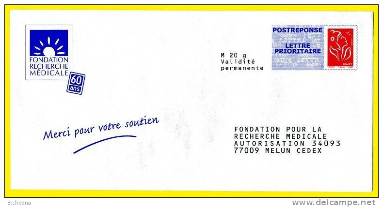= Enveloppe Marianne De Lamouche TVP Rouge Fondation Recherche Médicale Postreponse - PAP: Antwort/Lamouche
