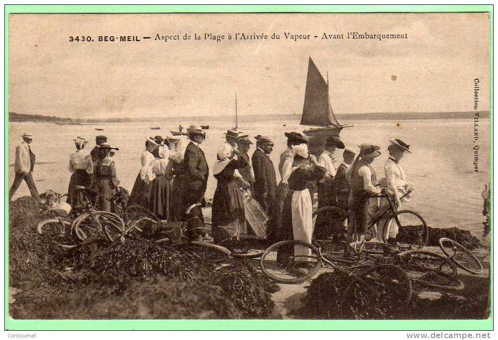 CPA 29 BEG MEIL Aspect De La Plage à L'arrivée Du Vapeur - Avant L'embarquement  ( Vélos Cyclistes ) - Beg Meil