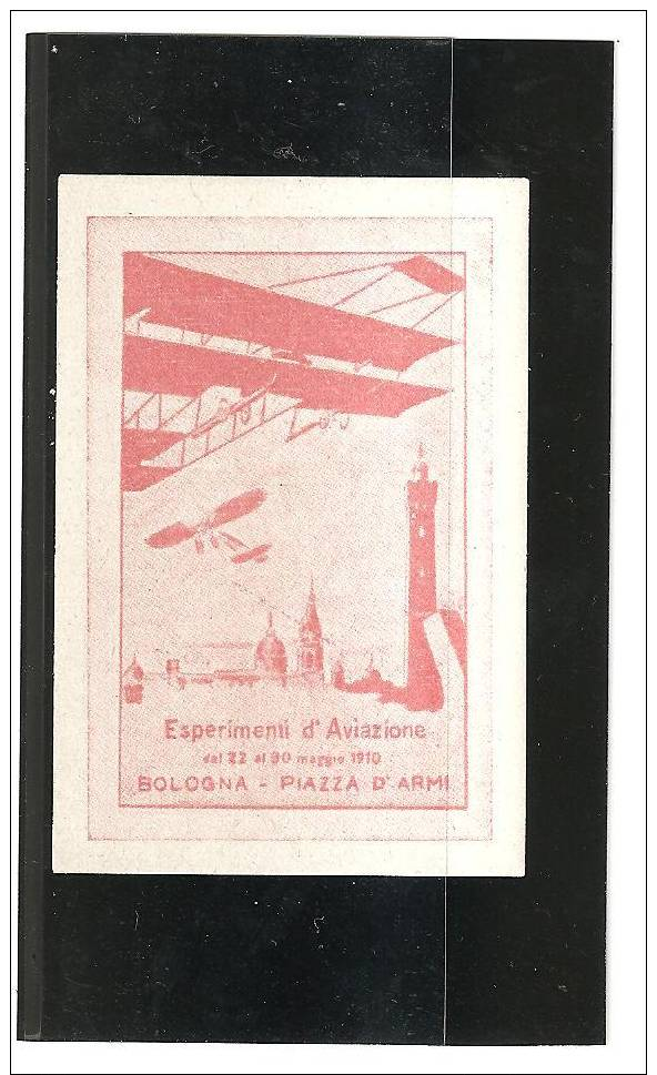 VIGNETTE AVIAZIONE ITALIA  1910 - ESPERIMENTI DI AVIAZIONE A  BOLOGNA - PIENA GOMMA ORIGINALE - Erinnofilia