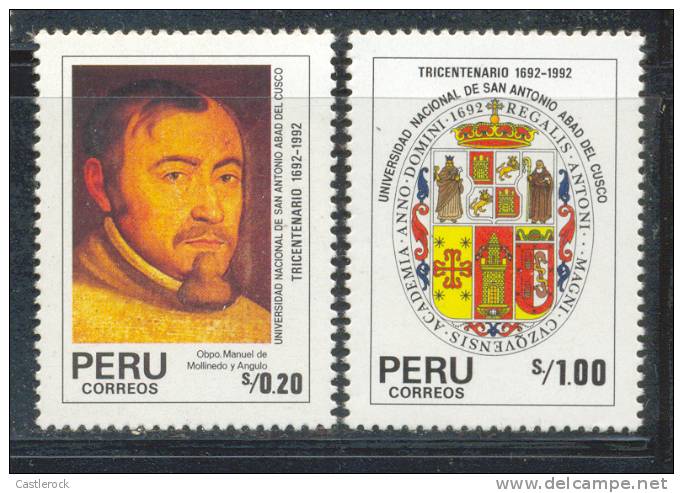 N)1991, PERU, SCN 1009,1010,ART,20 C, DON MANUEL DE MOLLINEDO Y ANGULO,FOUNDER, 1s, UNIVERSITY COAT OF ,SEE INFO+DESC. - Peru