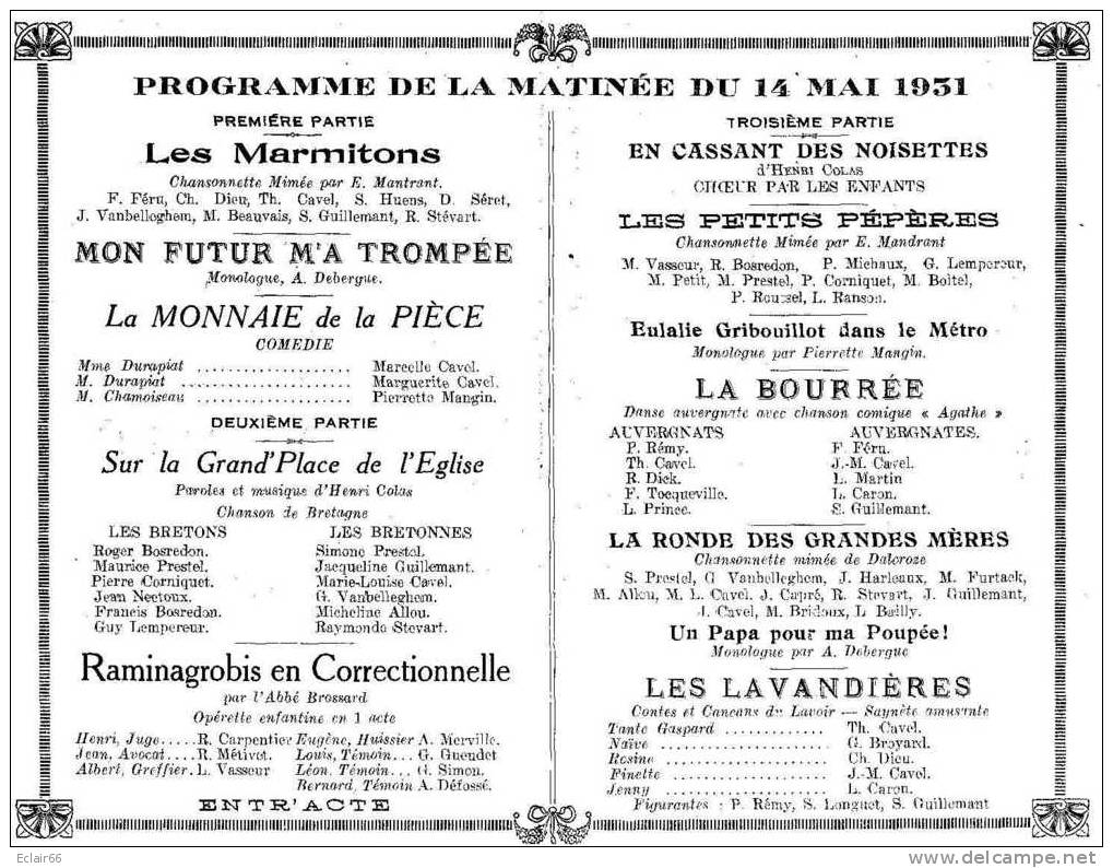 Programme De La Matinée Du 14 Mai 1931 (2 Scannes)   VOIR SCANNES INTERIEUR  Couverture  Munie D'un Ruban Rose - Programas