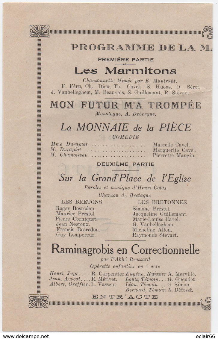 Programme De La Matinée Du 14 Mai 1931 (2 Scannes)   VOIR SCANNES INTERIEUR  Couverture  Munie D'un Ruban Rose - Programas