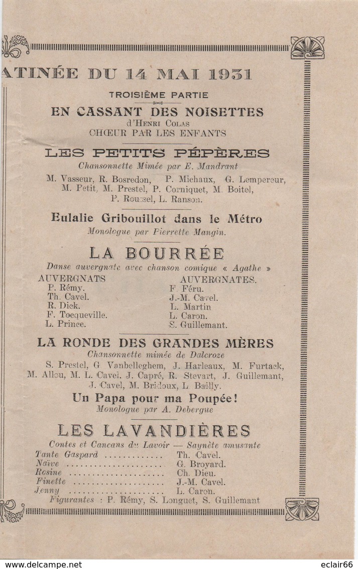 Programme De La Matinée Du 14 Mai 1931 (2 Scannes)   VOIR SCANNES INTERIEUR  Couverture  Munie D'un Ruban Rose - Programas