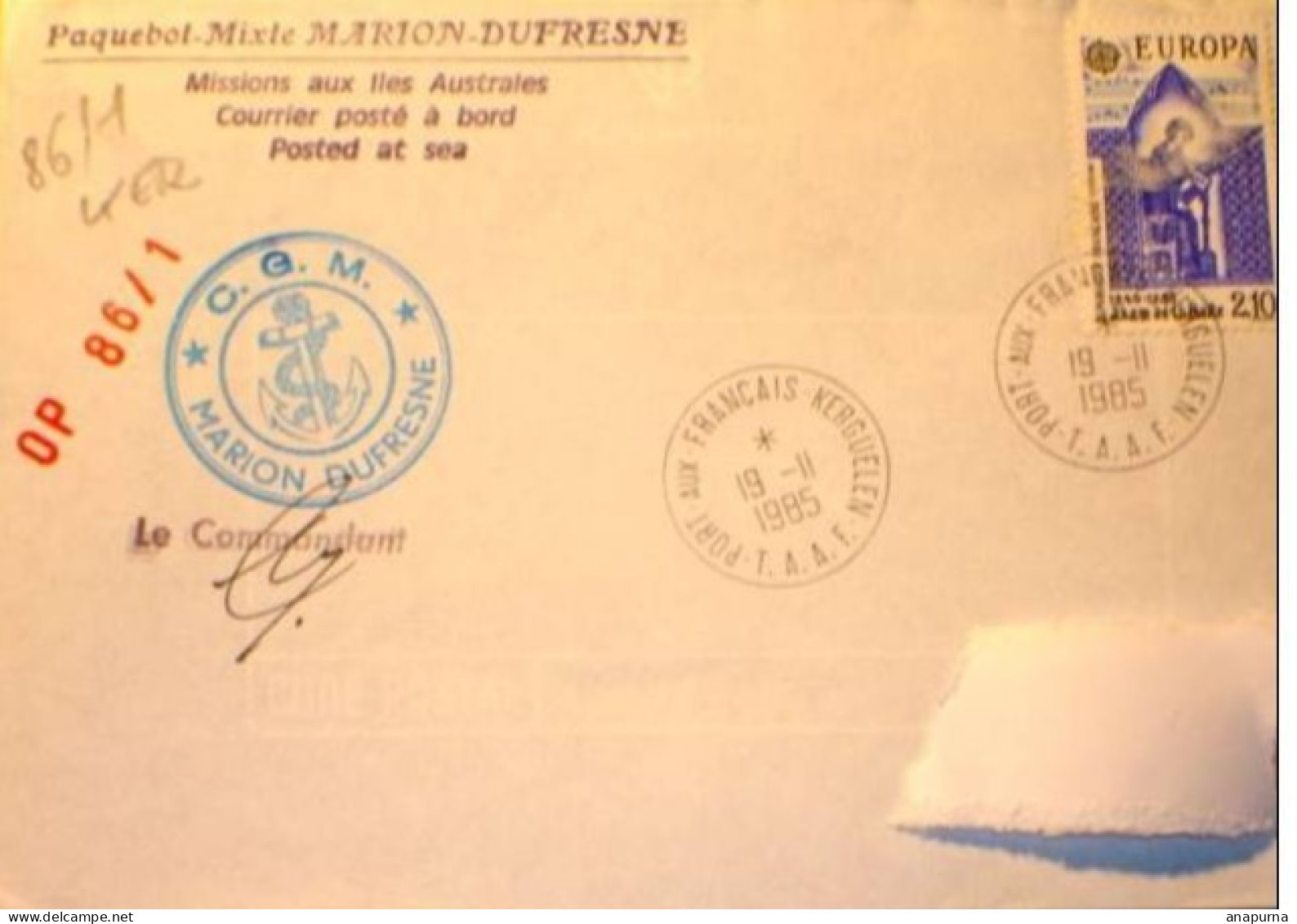 3 Plis Marion Dufresne Crozet Kerguelen Saint Paul, Postés En Mer, Nombreux Cachets Et Signatures - Brieven En Documenten