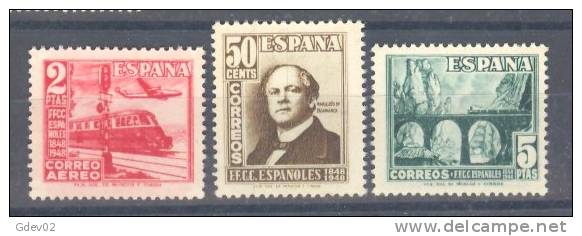 ES1037-L3757TTT.España .Spain   Espagne CENTENARIO DEL FERROCARRIL. 1948 (Ed 1037/9**)sin Charnela. LUJO - Trenes
