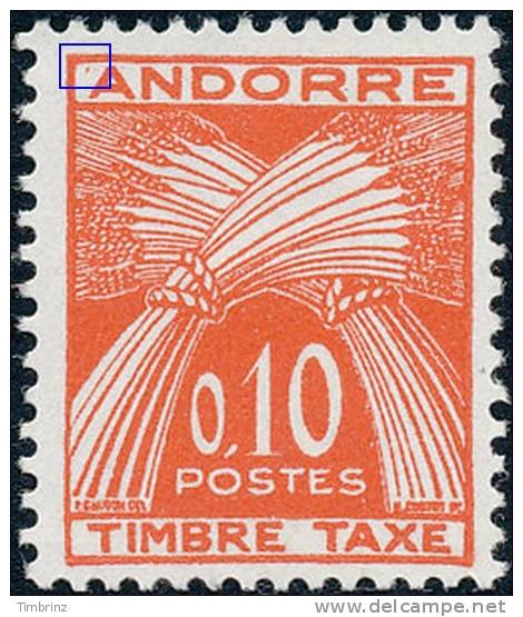 ANDORRE 1961 - Yv. Taxe 43 * TB Var.  Cote = 11,50 EUR - Type Gerbes. Timbre-taxe ..Réf.AND11449 - Neufs