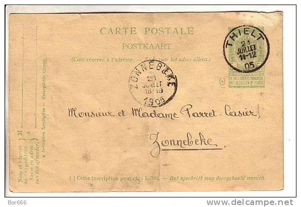 GOOD OLD BELGIUM POSTCARD - Thielt To Zonnebeke 1905 - Postcards 1871-1909