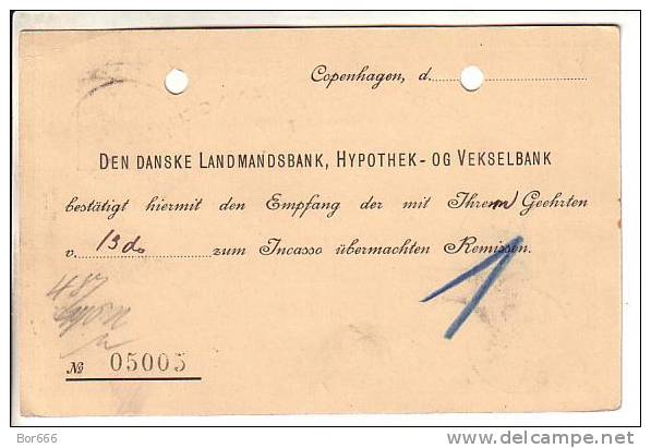 GOOD OLD DENMARK POSTCARD / CHECK - Danske Landmandsbank 1901 - Interi Postali